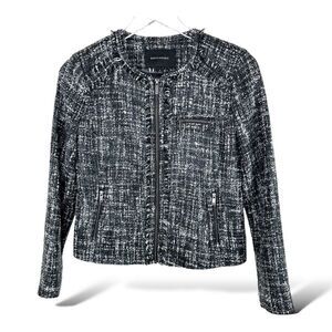 Banana Republic Short Black White Boucle Tweed Boucle Zip Front Lady Jacket Sz 2